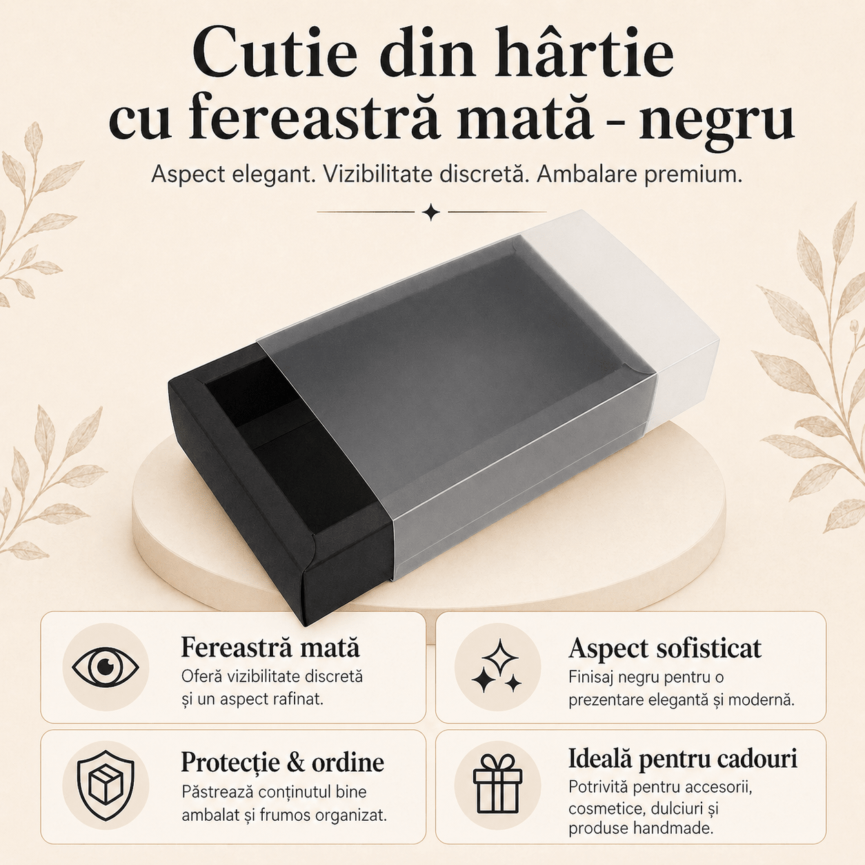 Cutie din hârtie cu fereastră mată - negru (set 50 buc) - CraftUp