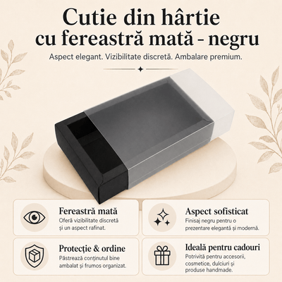 Cutie din hârtie cu fereastră mată - negru (set 50 buc) - CraftUp