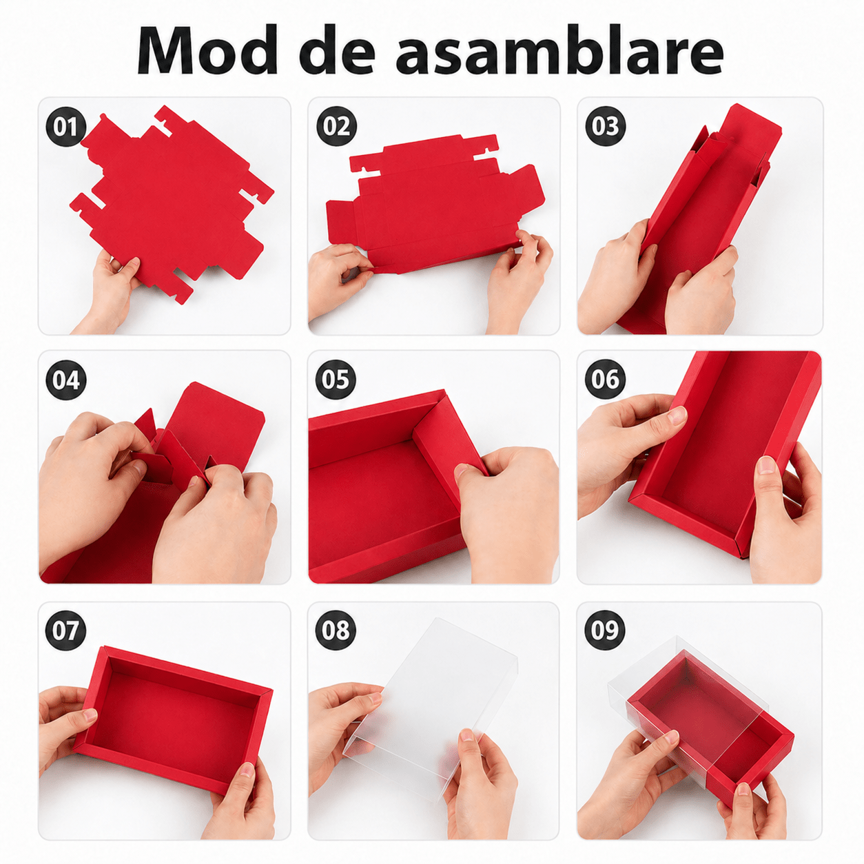 Cutie din hârtie cu fereastră mată - roșu (set 50 buc) - CraftUp