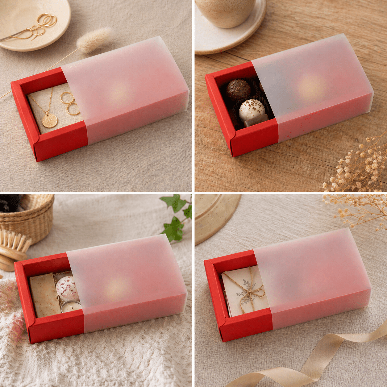 Cutie din hârtie cu fereastră mată - roșu (set 50 buc) - CraftUp