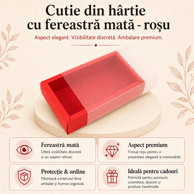 Cutie din hârtie cu fereastră mată - roșu (set 50 buc) - CraftUp