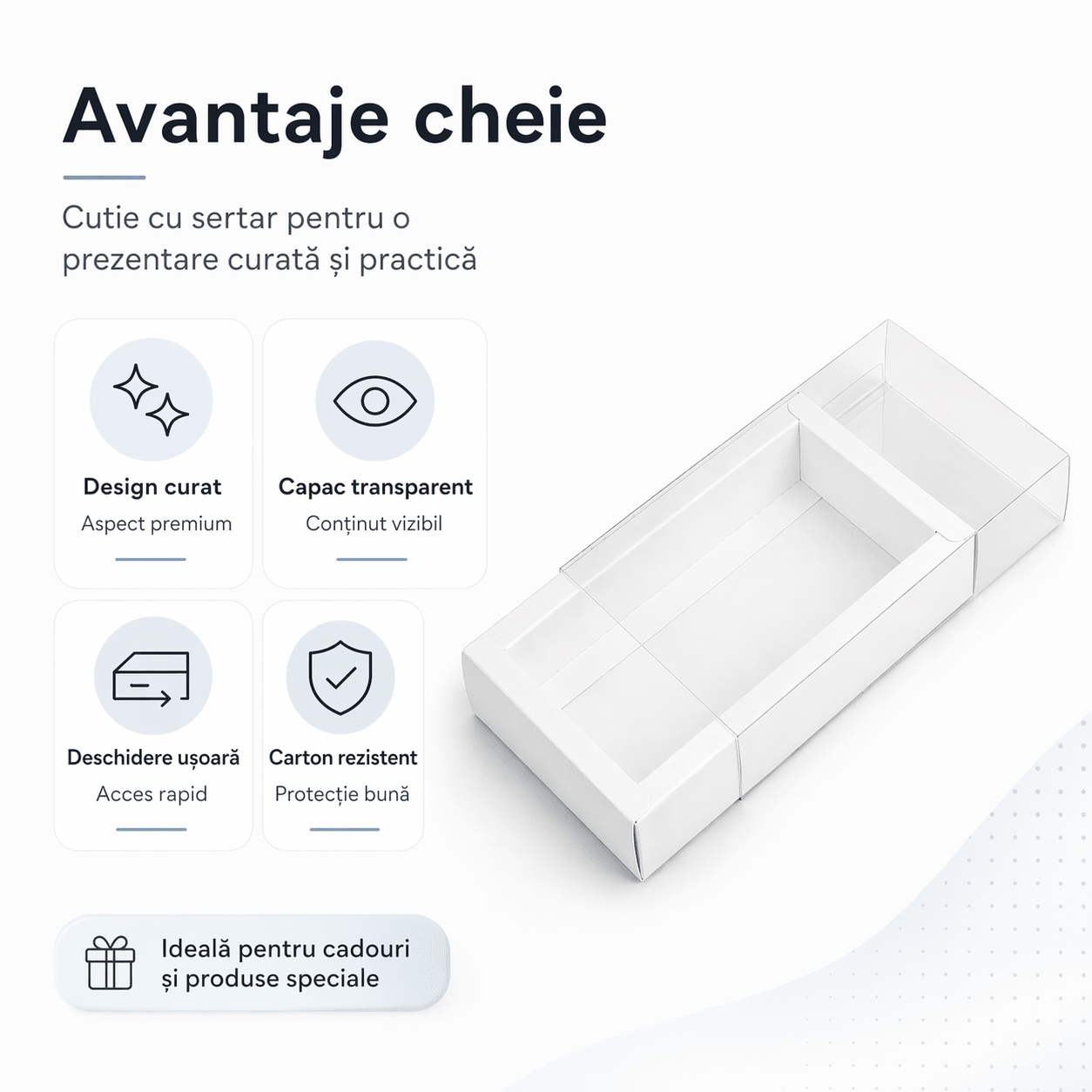 Cutie din hârtie cu fereastră transparentă - alb (set 50 buc) - CraftUp