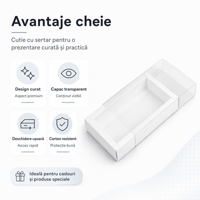 Cutie din hârtie cu fereastră transparentă - alb (set 50 buc) - CraftUp