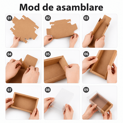 Cutie din hârtie cu fereastră transparentă - kraft (set 50 buc) - CraftUp