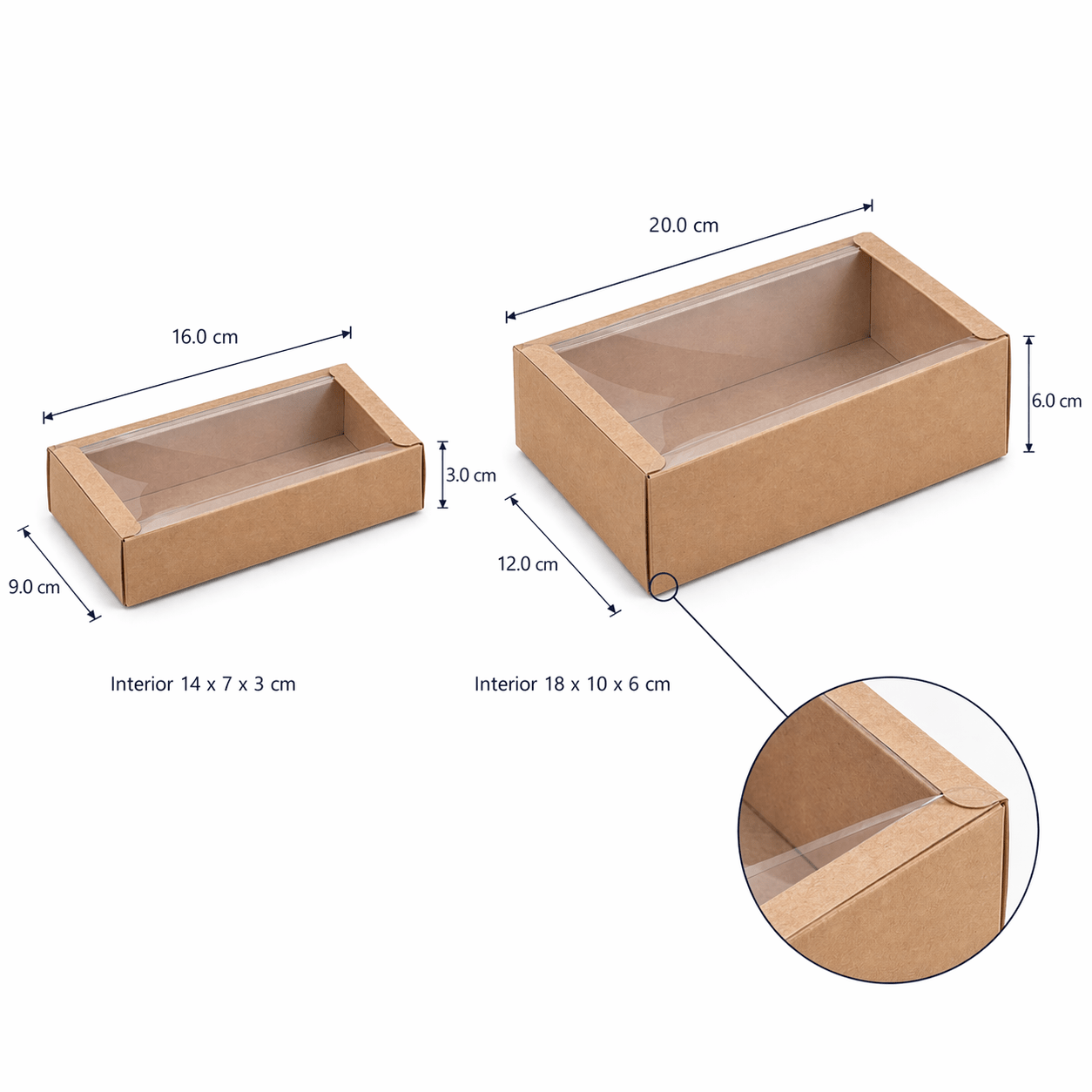 Cutie din hârtie cu fereastră transparentă - kraft (set 50 buc) - CraftUp