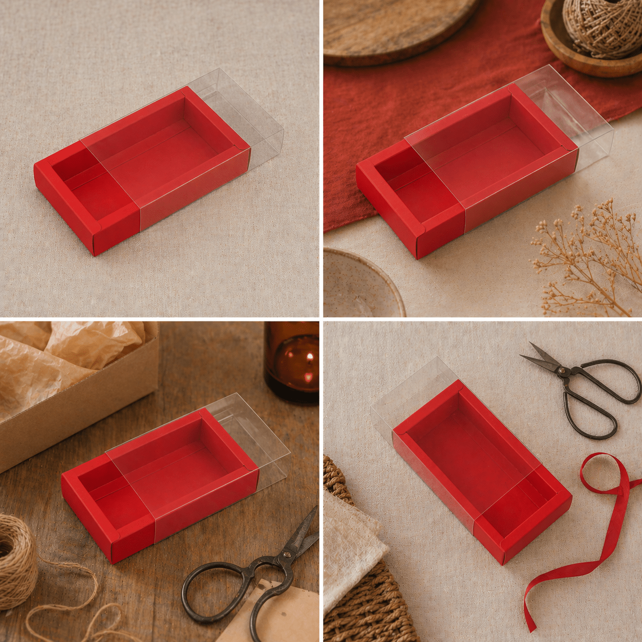 Cutie din hârtie cu fereastră transparentă - roșu (set 50 buc) - CraftUp