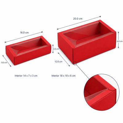 Cutie din hârtie cu fereastră transparentă - roșu (set 50 buc) - CraftUp