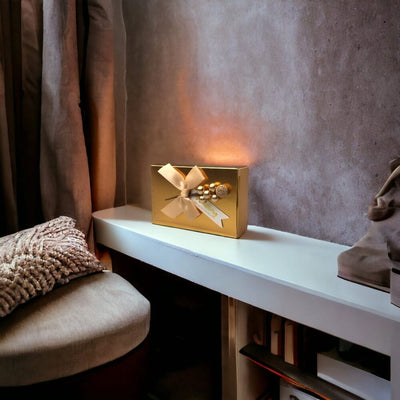 Cutie din hârtie cu fundă și floare 13x8x3,5cm - auriu - CraftUp