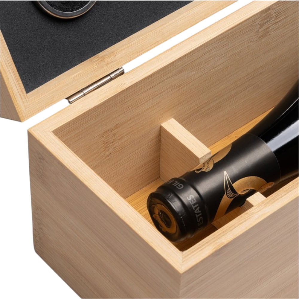 Cutie din lemn pentru sticlă de vin cu accesorii - CraftUp