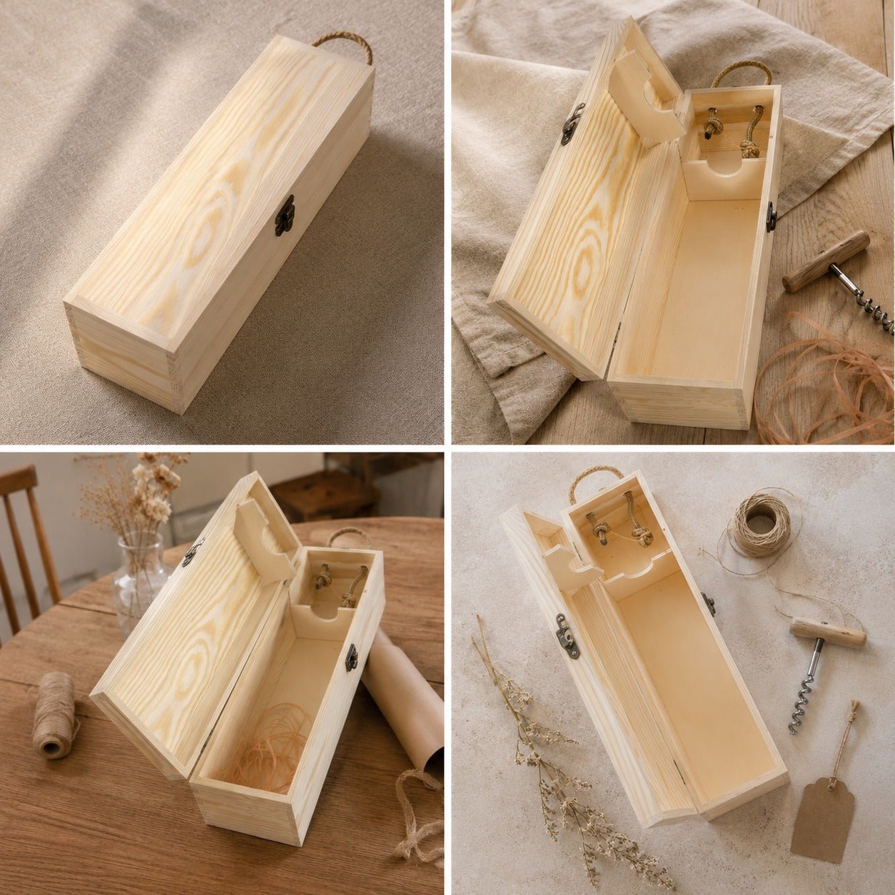 Cutie din lemn pentru sticlă de vin cu mâner - CraftUp