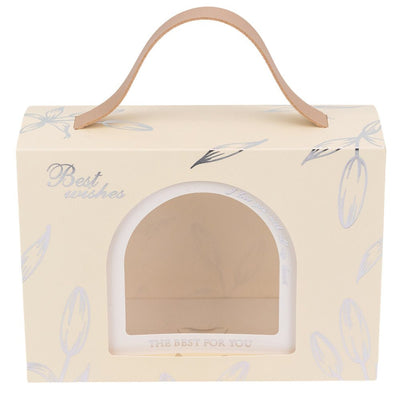 Cutie dreptunghiulară cu fereastră arcadă și mâner din piele - alb (set 50 buc) 17x6x12cm - CraftUp