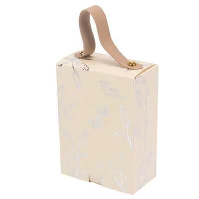 Cutie dreptunghiulară cu fereastră arcadă și mâner din piele - alb (set 50 buc) 8.8x4.8x12.5cm - CraftUp