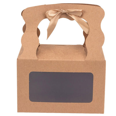 Cutie dreptunghiulară cu fereastră mâner ondulat și panglică - kraft (set 12 buc) - 15x10.5x9.6cm - CraftUp