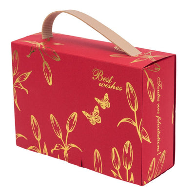 Cutie dreptunghiulară cu ferestră arcadă și mâner din piele - roșu (set 50 buc) 17x6x12cm - CraftUp