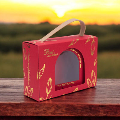 Cutie dreptunghiulară cu ferestră arcadă și mâner din piele - roșu (set 50 buc) 17x6x12cm - CraftUp