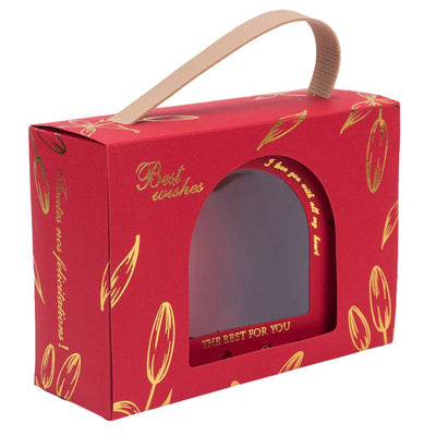 Cutie dreptunghiulară cu ferestră arcadă și mâner din piele - roșu (set 50 buc) 17x6x12cm - CraftUp