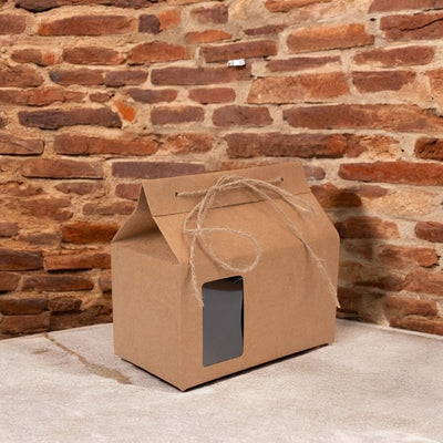 Cutie dreptunghiulară cu mini fereastră și sfoară pentru închidere - kraft (set 50 buc) - CraftUp