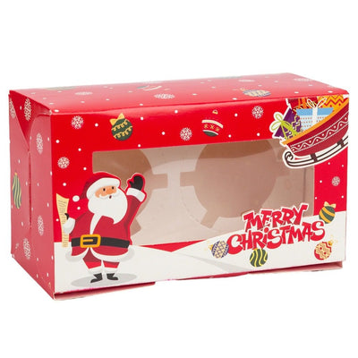 Cutie dreptunghiulară de Crăciun cu fereastră și 2 compartimente - roșu (set 25 buc) - CraftUp