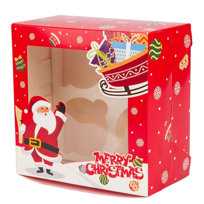 Cutie dreptunghiulară de Crăciun cu fereastră și 4 compartimente - roșu (set 20 buc) - CraftUp