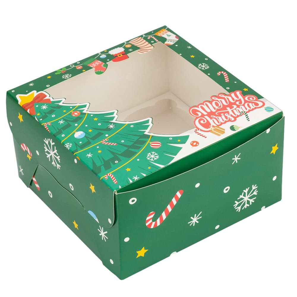 Cutie dreptunghiulară de Crăciun cu fereastră și 4 compartimente - verde (set 20 buc) - CraftUp