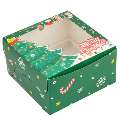 Cutie dreptunghiulară de Crăciun cu fereastră și 4 compartimente - verde (set 20 buc) - CraftUp