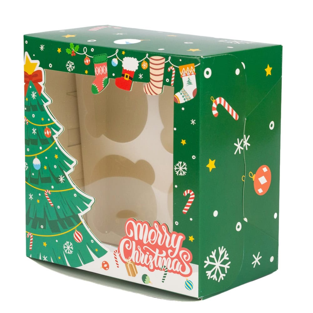 Cutie dreptunghiulară de Crăciun cu fereastră și 4 compartimente - verde (set 20 buc) - CraftUp