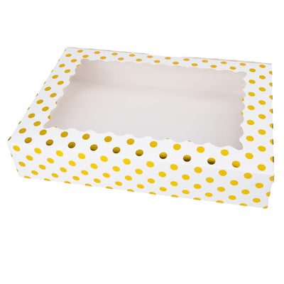 Cutie dreptunghiulară din hârtie cu model buline și fereastră - alb (set 25 buc) 30x20x6cm - CraftUp