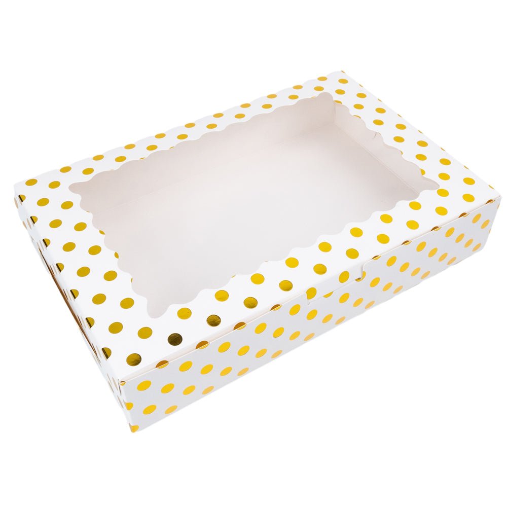 Cutie dreptunghiulară din hârtie cu model buline și fereastră - alb (set 25 buc) 30x20x6cm - CraftUp
