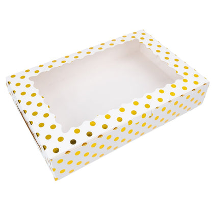 Cutie dreptunghiulară din hârtie cu model buline și fereastră - alb (set 25 buc) 30x20x6cm - CraftUp
