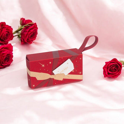 Cutie dreptunghiulară model cadou cu mâner - roșu (set 25 buc) - 12.5x6.8x4.5cm - CraftUp