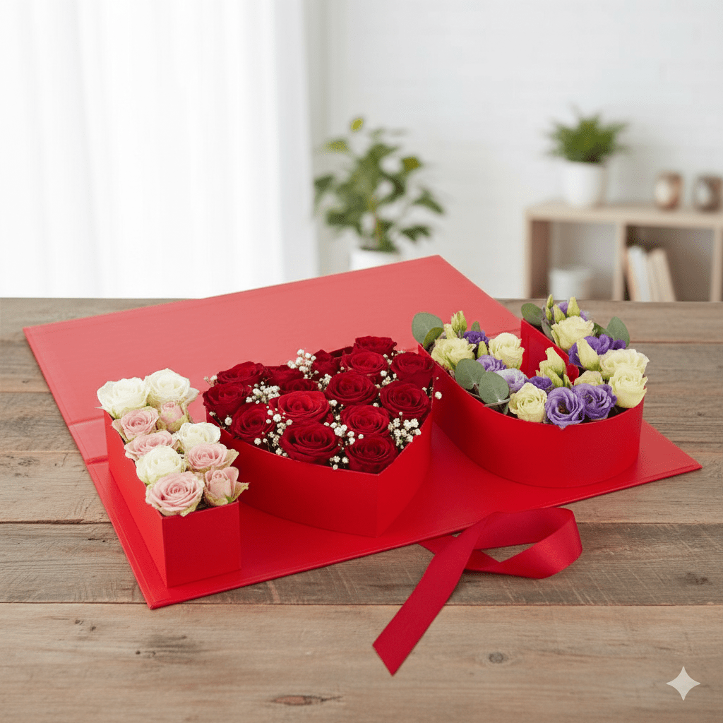 Cutie dreptunghiulara model trandafir I love you - roșu - CraftUp