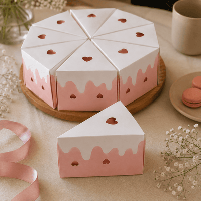 Cutie felie de tort cu inimioare - roz (set 8 buc) - CraftUp