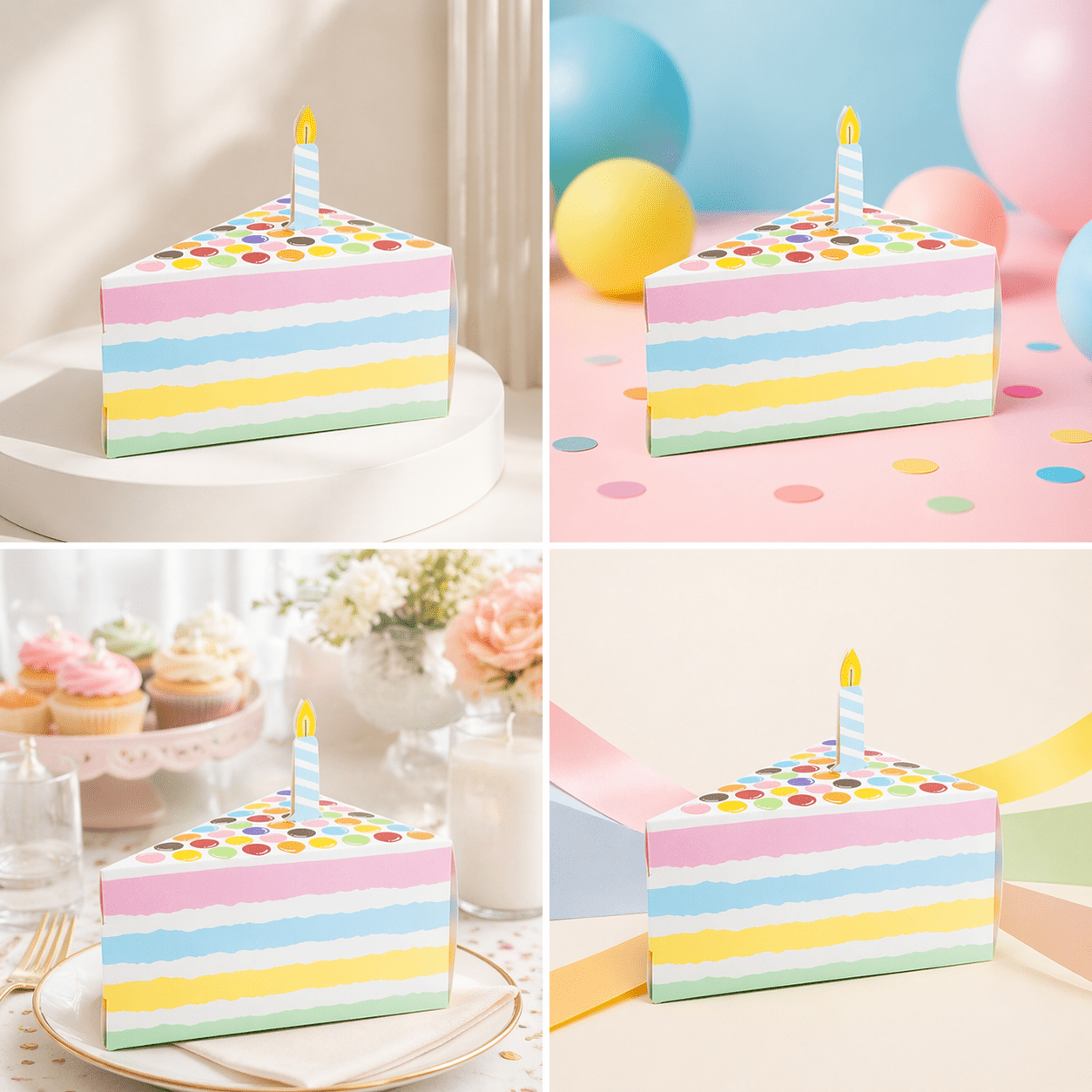 Cutie felie tort cu lumânare - multicolor (set 50 buc) - CraftUp