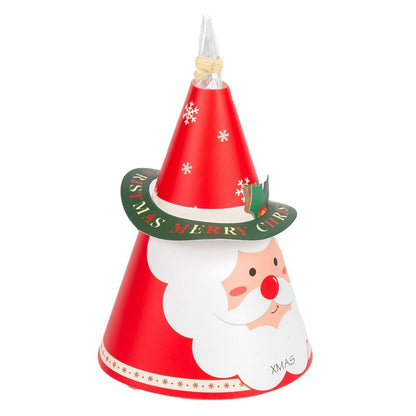 Cutie formă pălărie de Crăciun cu pungă de plastic - model Moș Crăciun (set 10 buc) - CraftUp