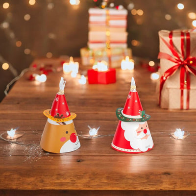 Cutie formă pălărie de Crăciun cu pungă de plastic - model ren (set 10 buc) - CraftUp