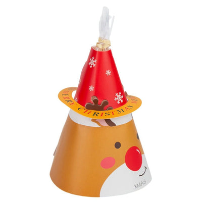 Cutie formă pălărie de Crăciun cu pungă de plastic - model ren (set 10 buc) - CraftUp