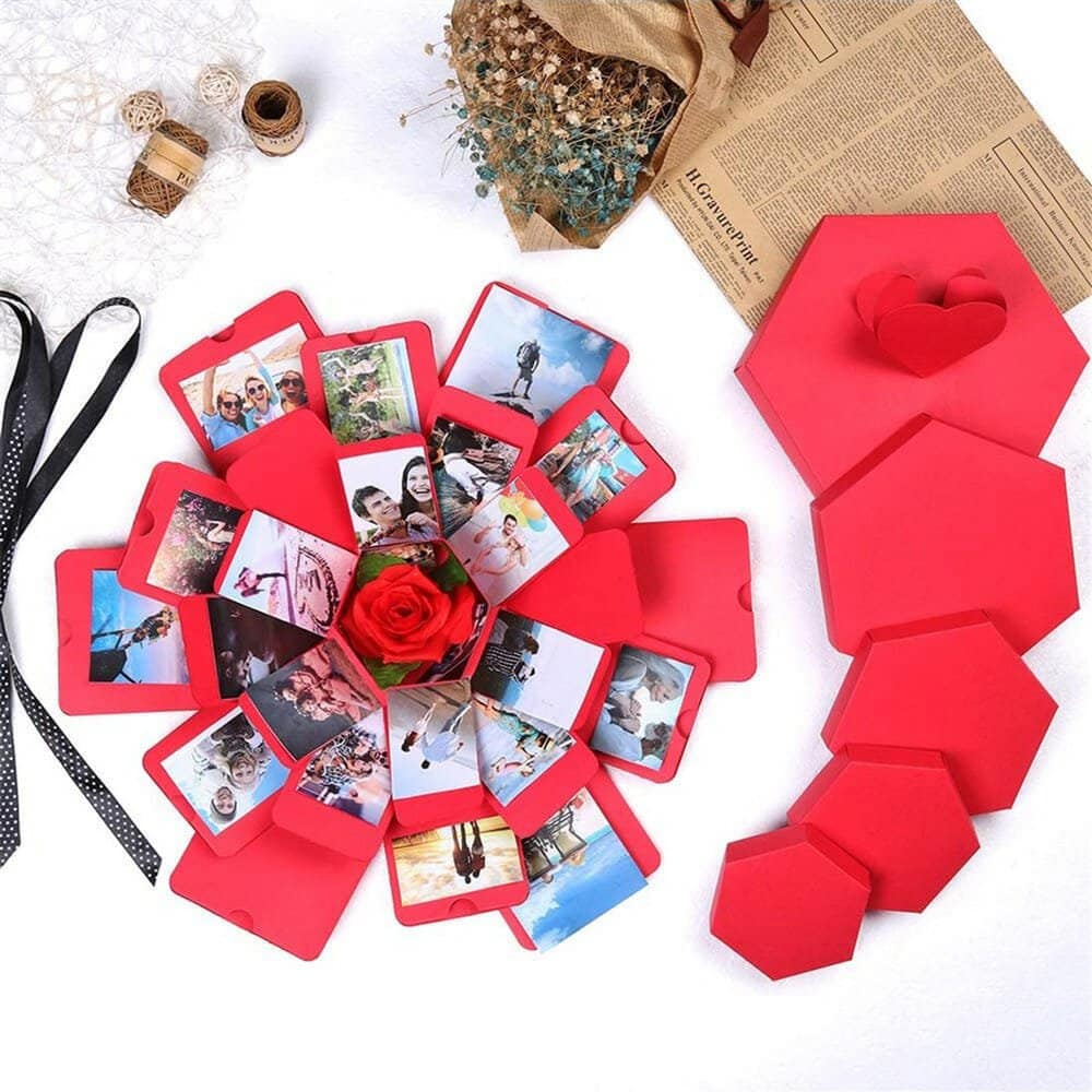 Cutie foto explozivă hexagonală (Explosion Box) - roșu - CraftUp