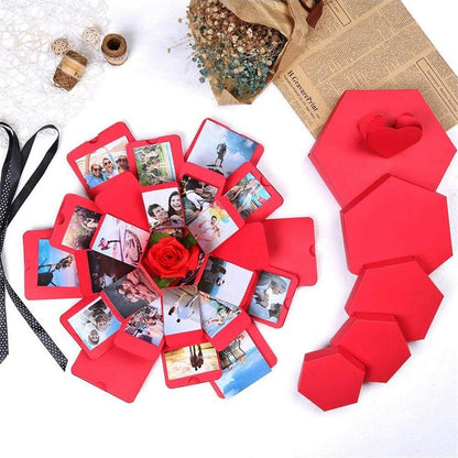 Cutie foto explozivă hexagonală (Explosion Box) - roșu - CraftUp