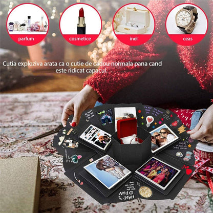 Cutie foto explozivă inimă (Explosion Box) - negru - CraftUp