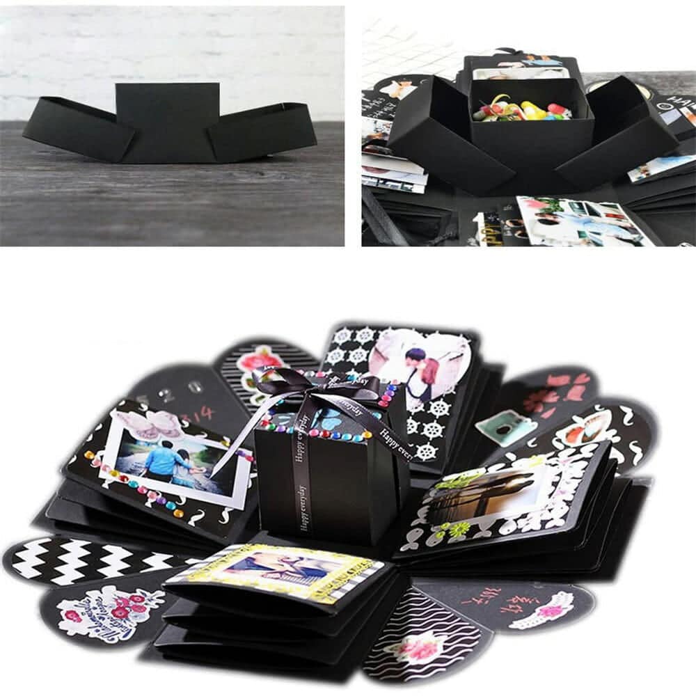 Cutie foto explozivă pătrată (Explosion Box) - negru - CraftUp