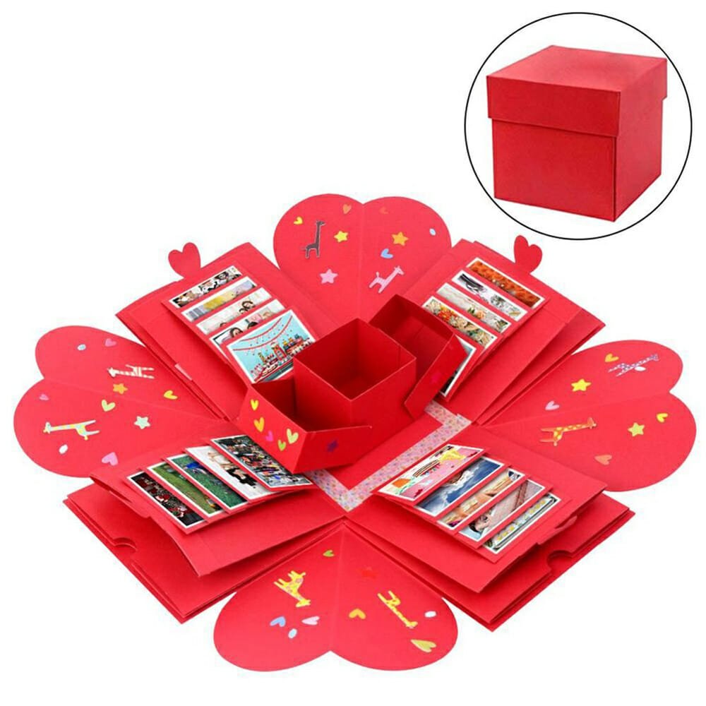 Cutie foto explozivă pătrată (Explosion Box) - roșu - CraftUp