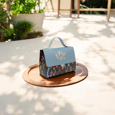 Cutie gentuță model floral cu mâner și mesaj Love You - bleu (set 50 buc) - CraftUp