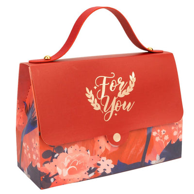 Cutie gentuță model floral cu mâner și mesaj Love You - roșu (set 50 buc) - CraftUp