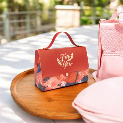 Cutie gentuță model floral cu mâner și mesaj Love You - roșu (set 50 buc) - CraftUp