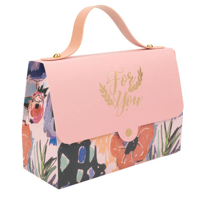 Cutie gentuță model floral cu mâner și mesaj Love You - roz (set 50 buc) - CraftUp