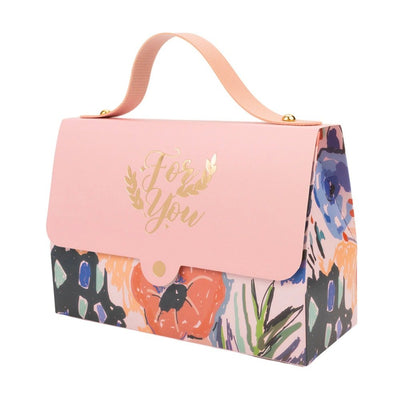 Cutie gentuță model floral cu mâner și mesaj Love You - roz (set 50 buc) - CraftUp