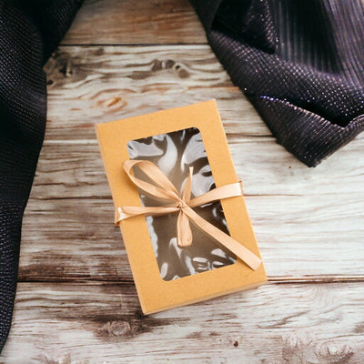 Cutie hârtie cu fereastră și panglică satin - maro (set 50 buc) - CraftUp