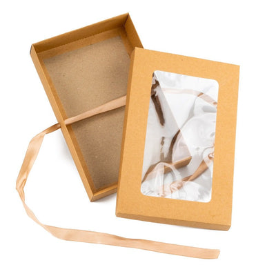 Cutie hârtie cu fereastră și panglică satin - maro (set 50 buc) - CraftUp