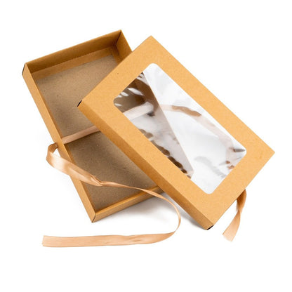 Cutie hârtie cu fereastră și panglică satin - maro (set 50 buc) - CraftUp