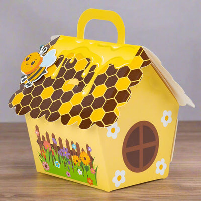 Cutie hârtie cu mâner Casuța albinuțelor - galben (set 50 buc) - 8.2x13x6.2cm - CraftUp